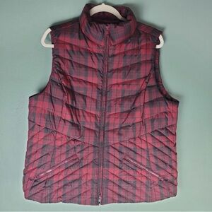 Talbots Womens Red Black Plaid Quilted Down Filled Zip Up Puffer Vest Size XL